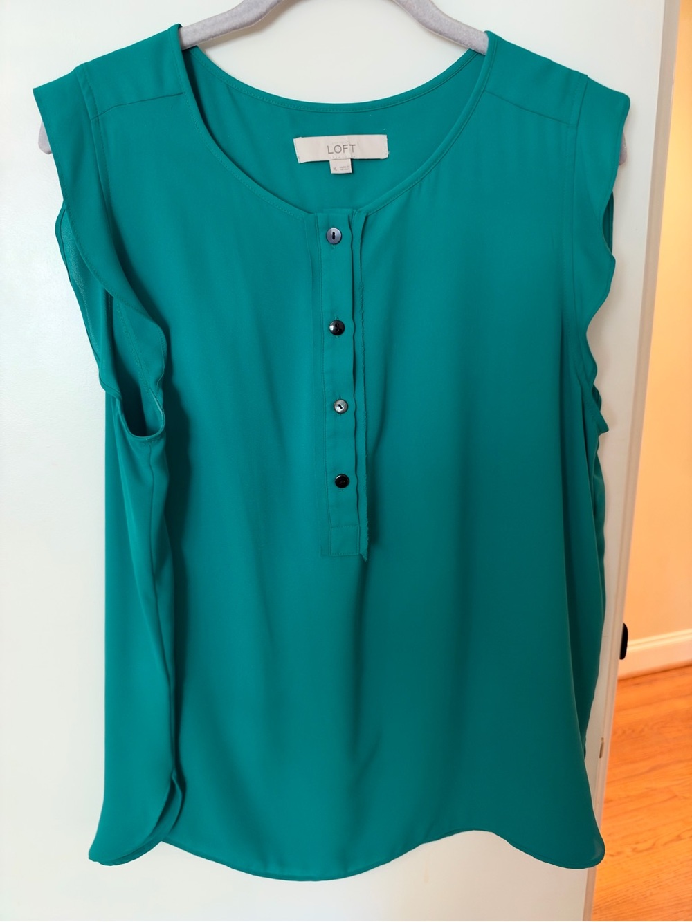 LOFT Teal Sleeveless Henley Shell